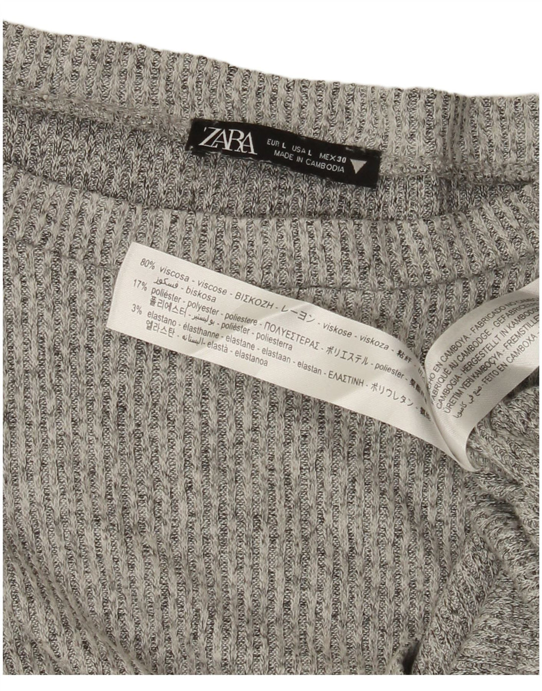 ZARA Womens Crop Boat Neck Jumper Sweater UK 14 Large Grey Viscose