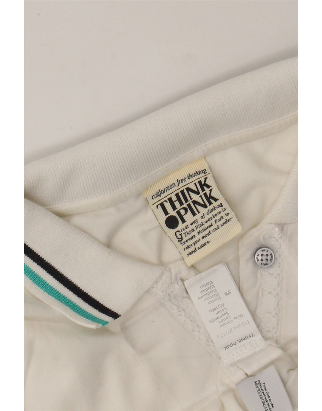 THINK PINK Womens Graphic Polo Shirt UK 8 Small White Cotton