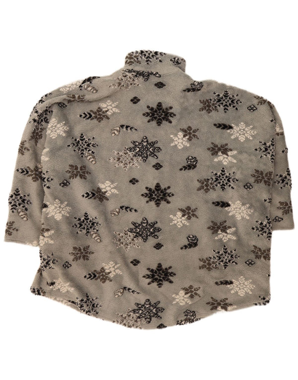Ann Christine Womens 3/4 Sleeve Fleece Jacket UK 14 Medium Grey Floral