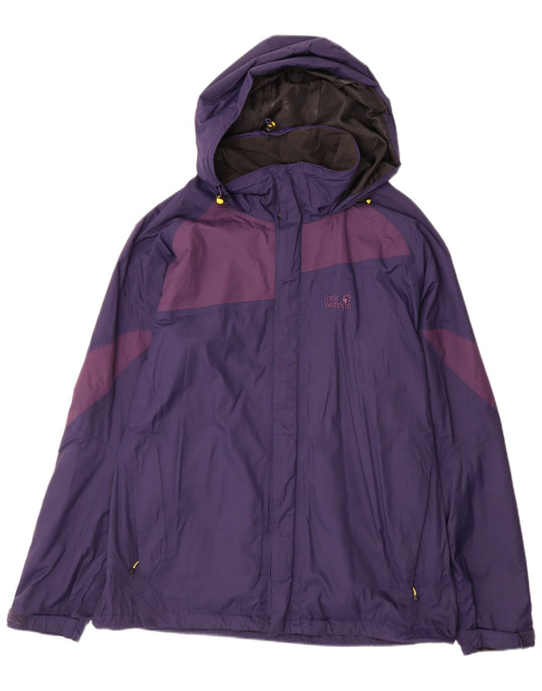 JACK WOLFSKIN Mens Hooded Rain Jacket UK 40/42 Large Purple Colourblock