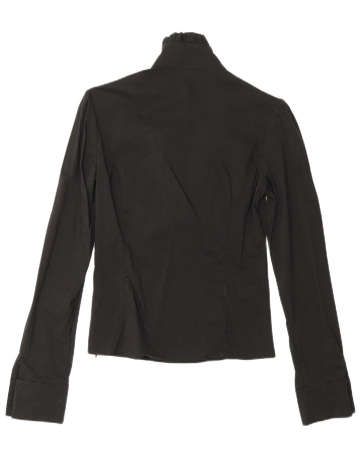 COVERI Womens Ruffle Front Long Sleeve Blouse Top UK 10 Small Black Nylon