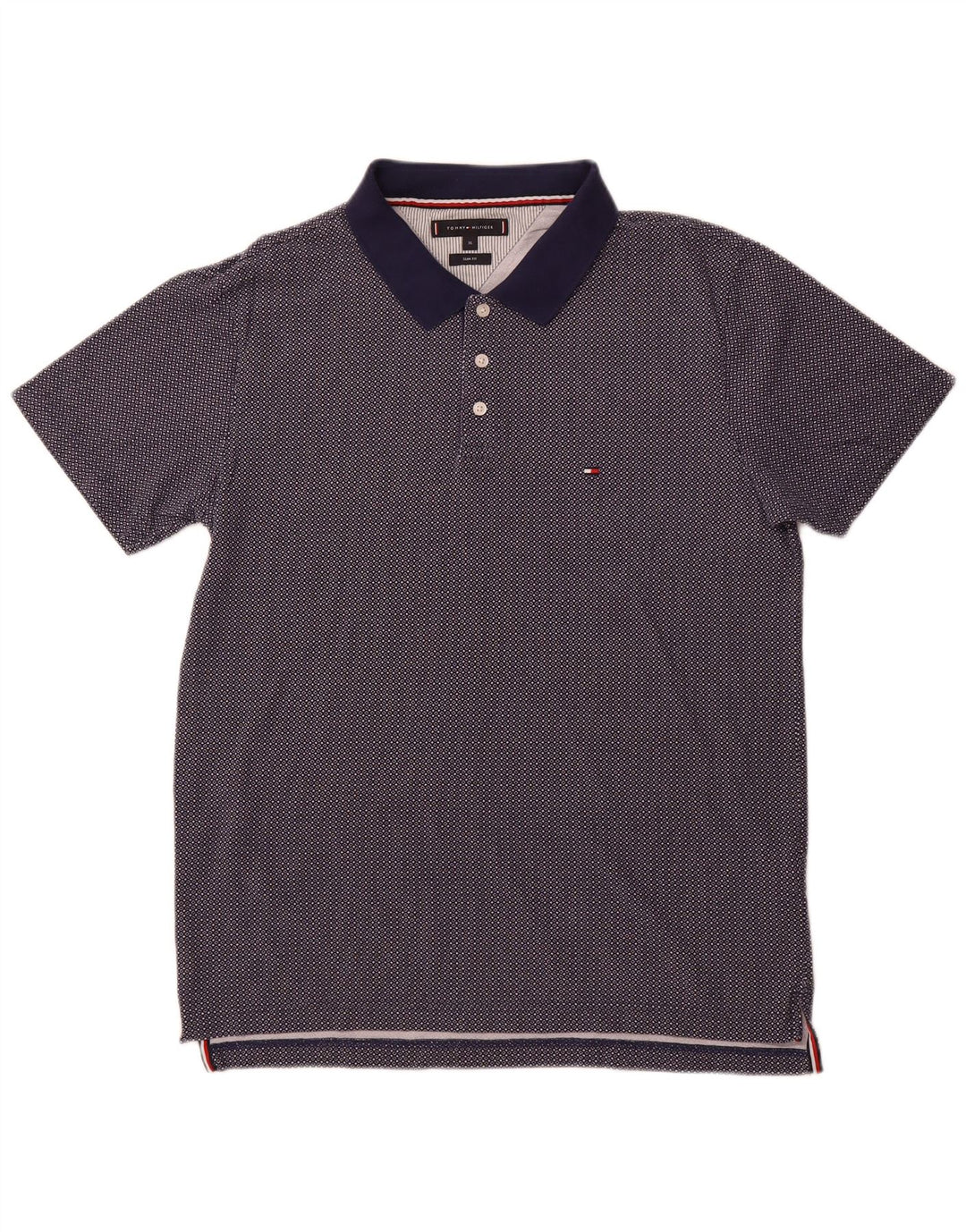 TOMMY HILFIGER Mens Polo Shirt XL Navy Blue Spotted Cotton