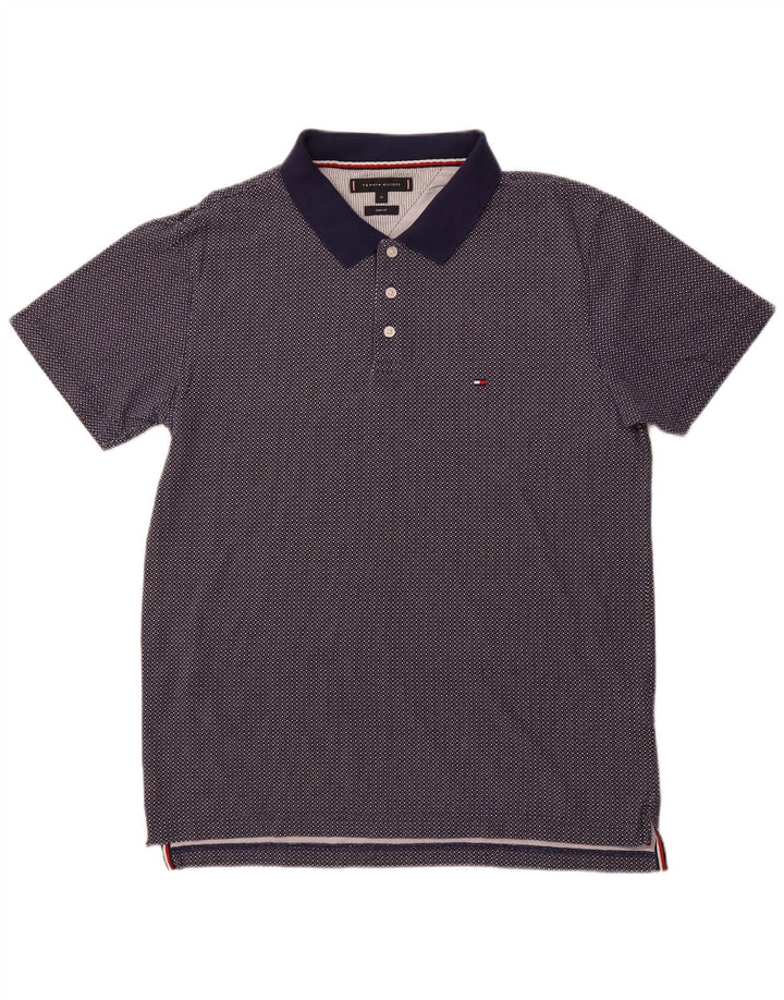 TOMMY HILFIGER Mens Polo Shirt XL Navy Blue Spotted Cotton