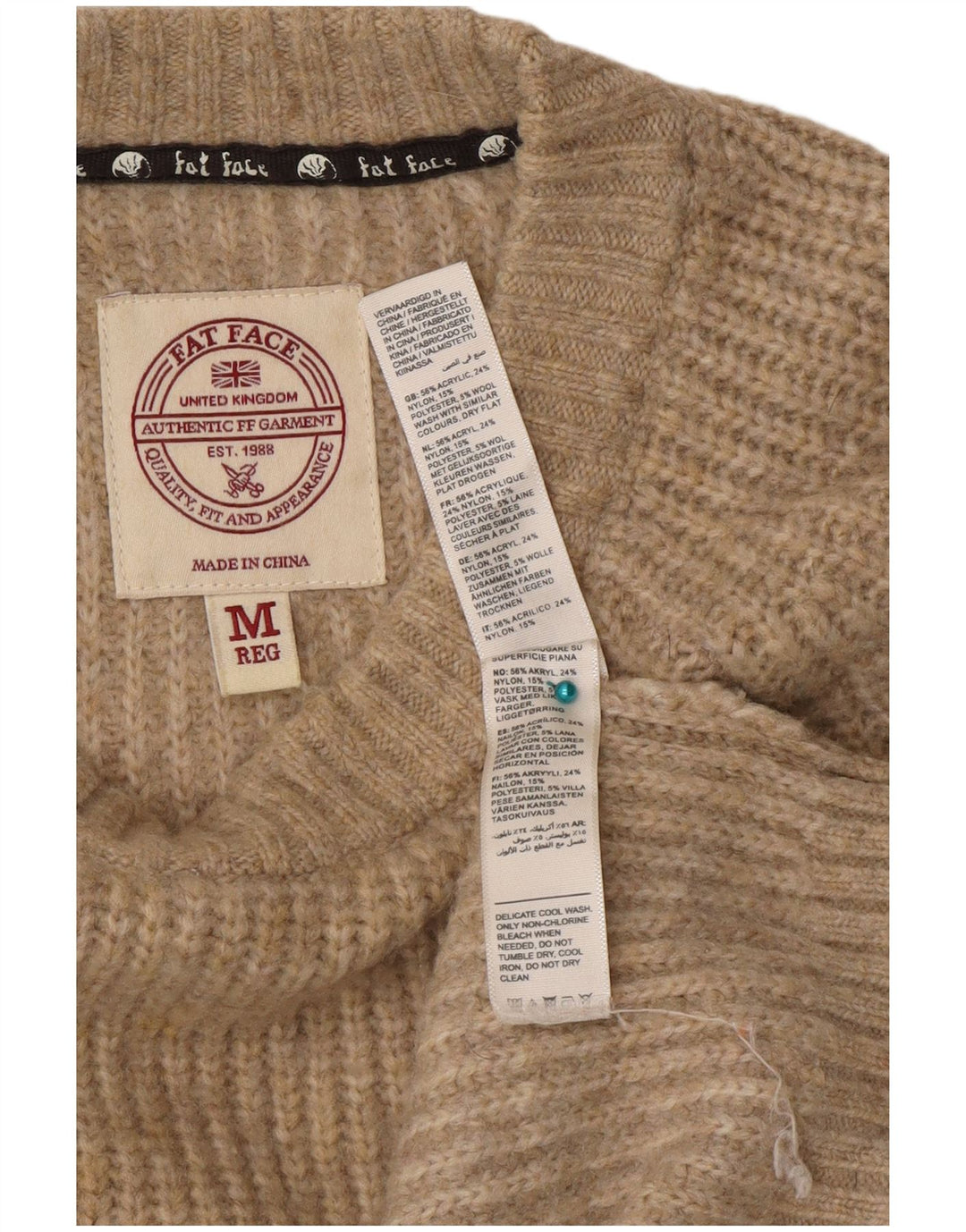 Fat Face Mens Crew Neck Jumper Sweater Medium Beige Acrylic