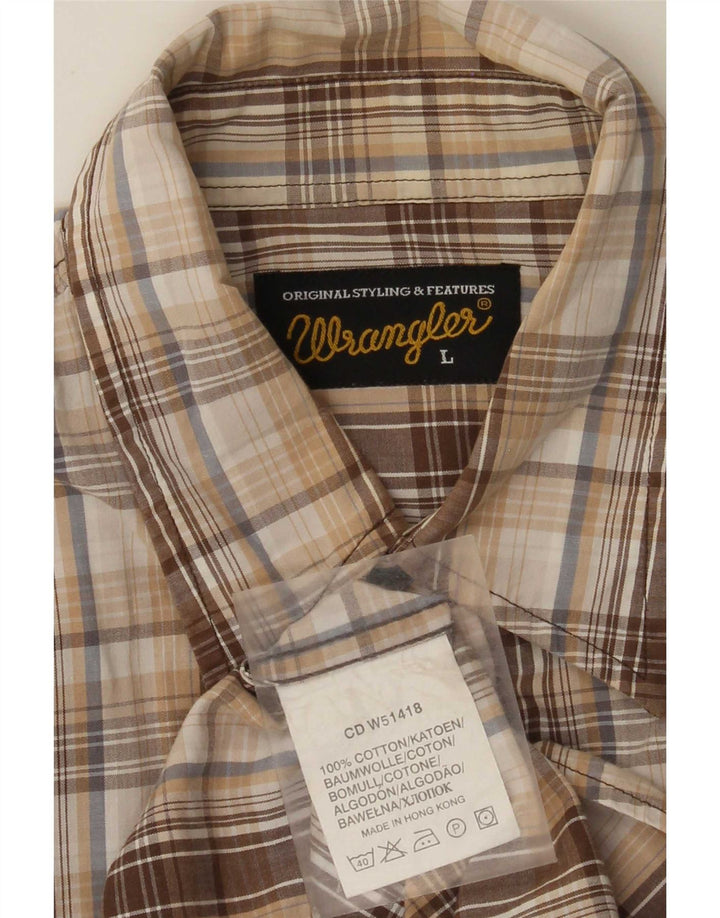 Wrangler Mens Shirt Large Beige Check Cotton
