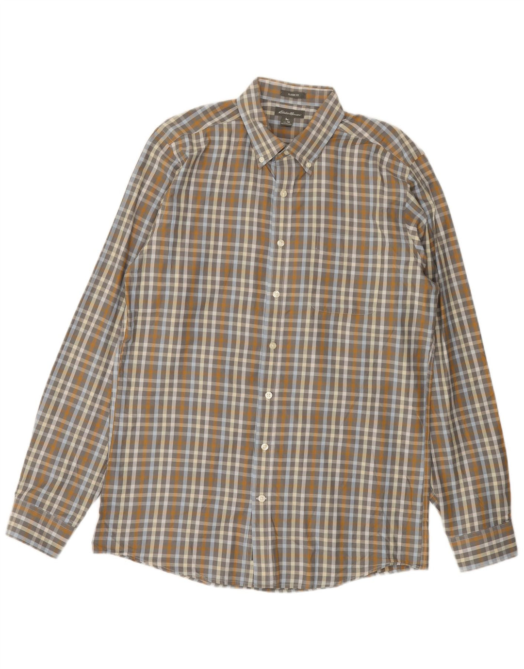 EDDIE BAUER Mens Classic Fit Shirt Medium Grey Check Cotton