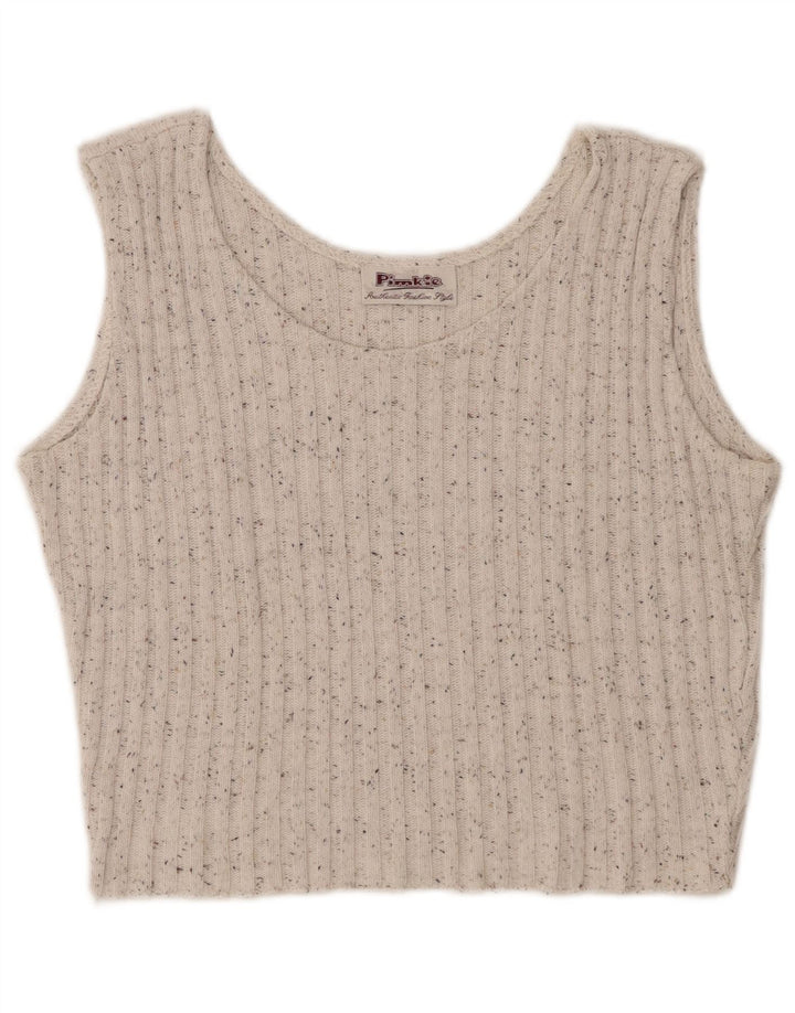 PIMKIE Womens Crop Vest Tank Top UK 12 Medium Off White Flecked