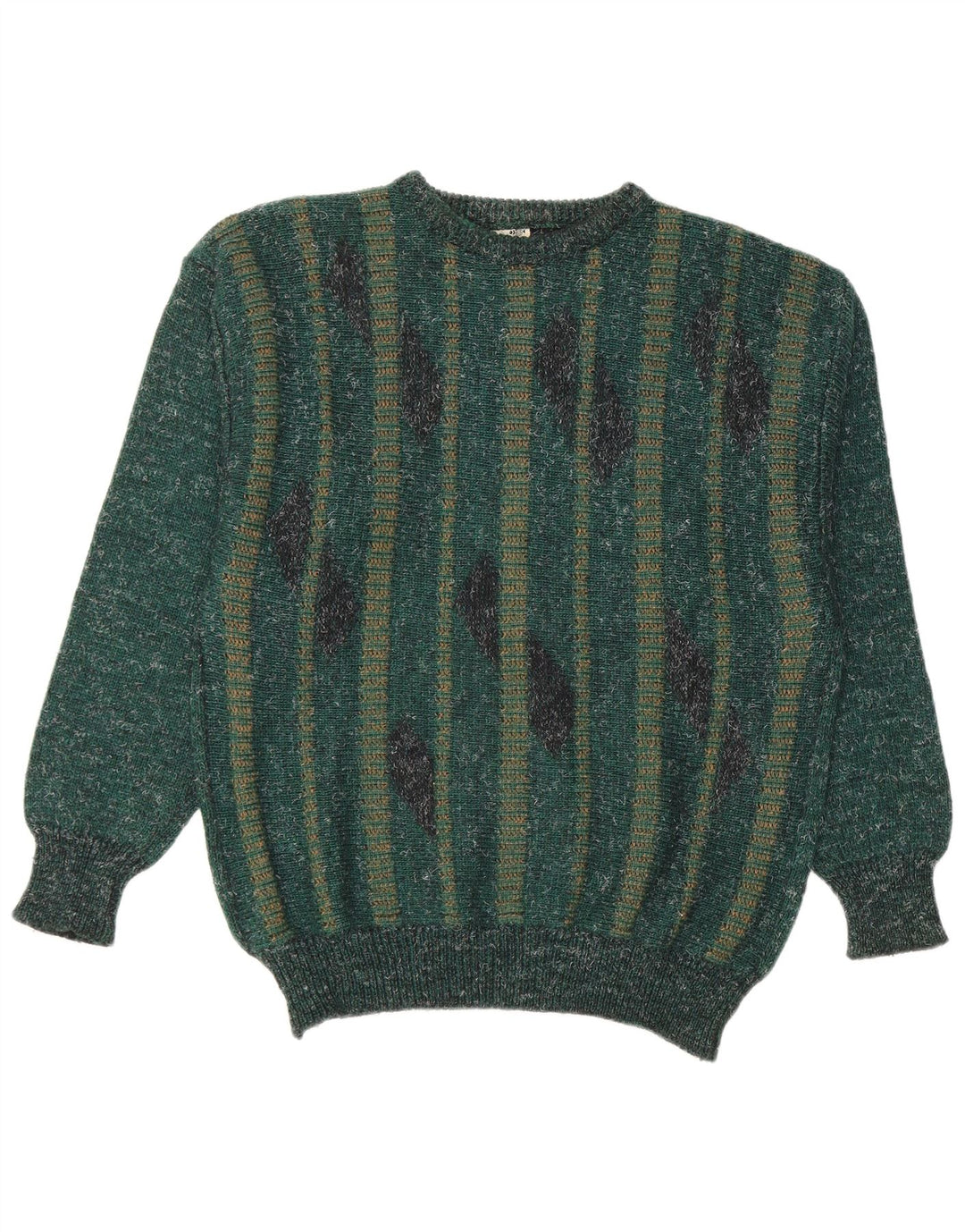 Vintage Mens Crew Neck Jumper Sweater IT 50 Medium Green Striped