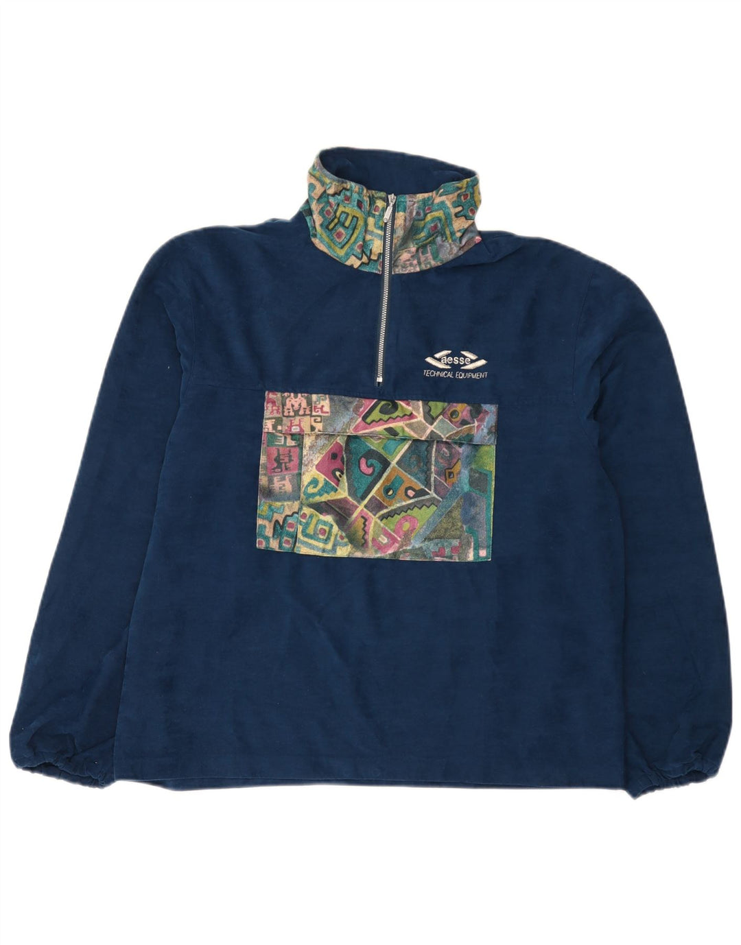 Aesse Mens Loose Fit Pullover Tracksuit Top Small Navy Blue Geometric