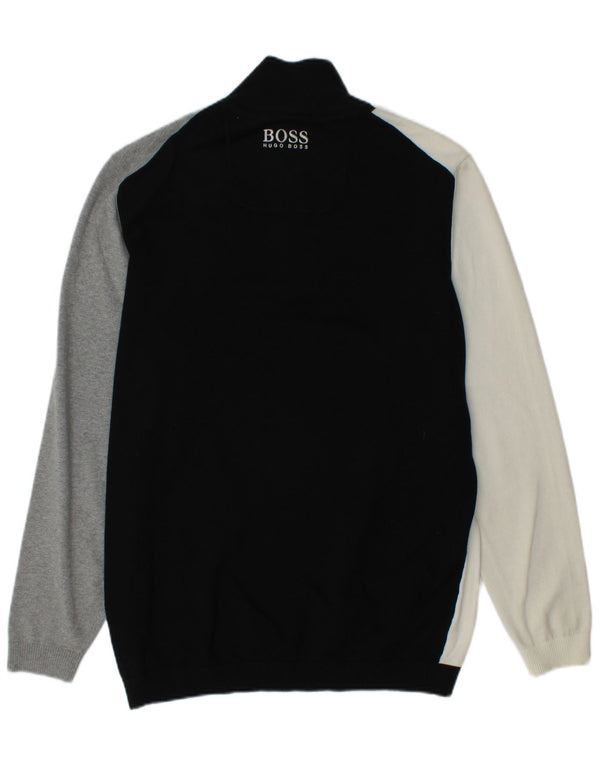 HUGO BOSS Mens Regular Fit Zip Neck Jumper Sweater XL Black Colourblock
