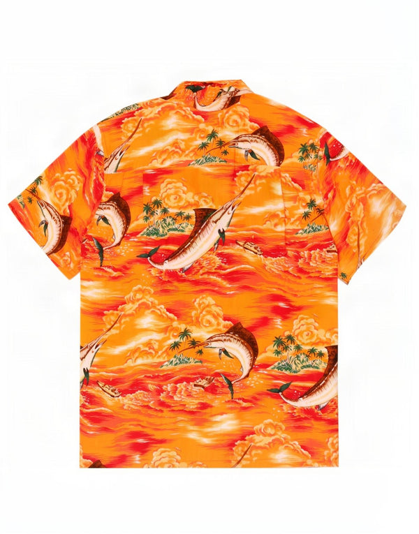 Karmakula Mens Hawaiian Short Sleeve Shirt Large Orange Floral Rayon