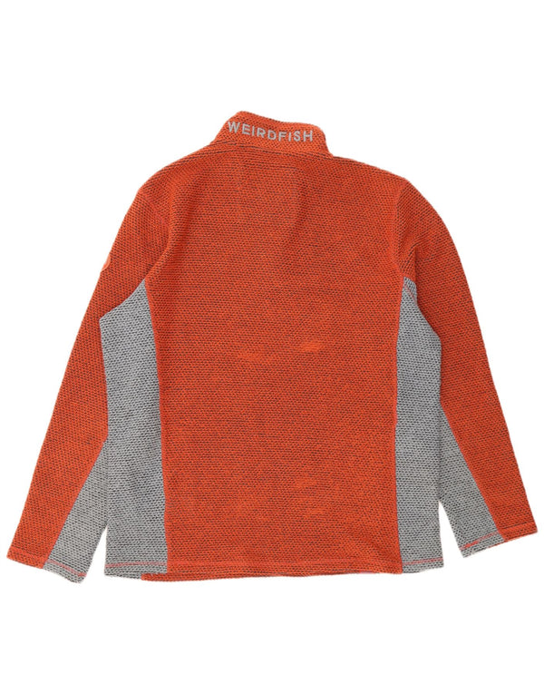 Weird Fish Mens Zip Neck Sweatshirt Jumper XL Orange Colourblock Acrylic