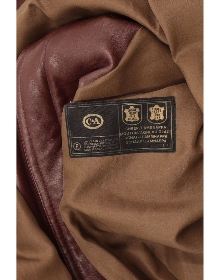 C & A Mens Military Leather Coat UK 40 Large Maroon Leather