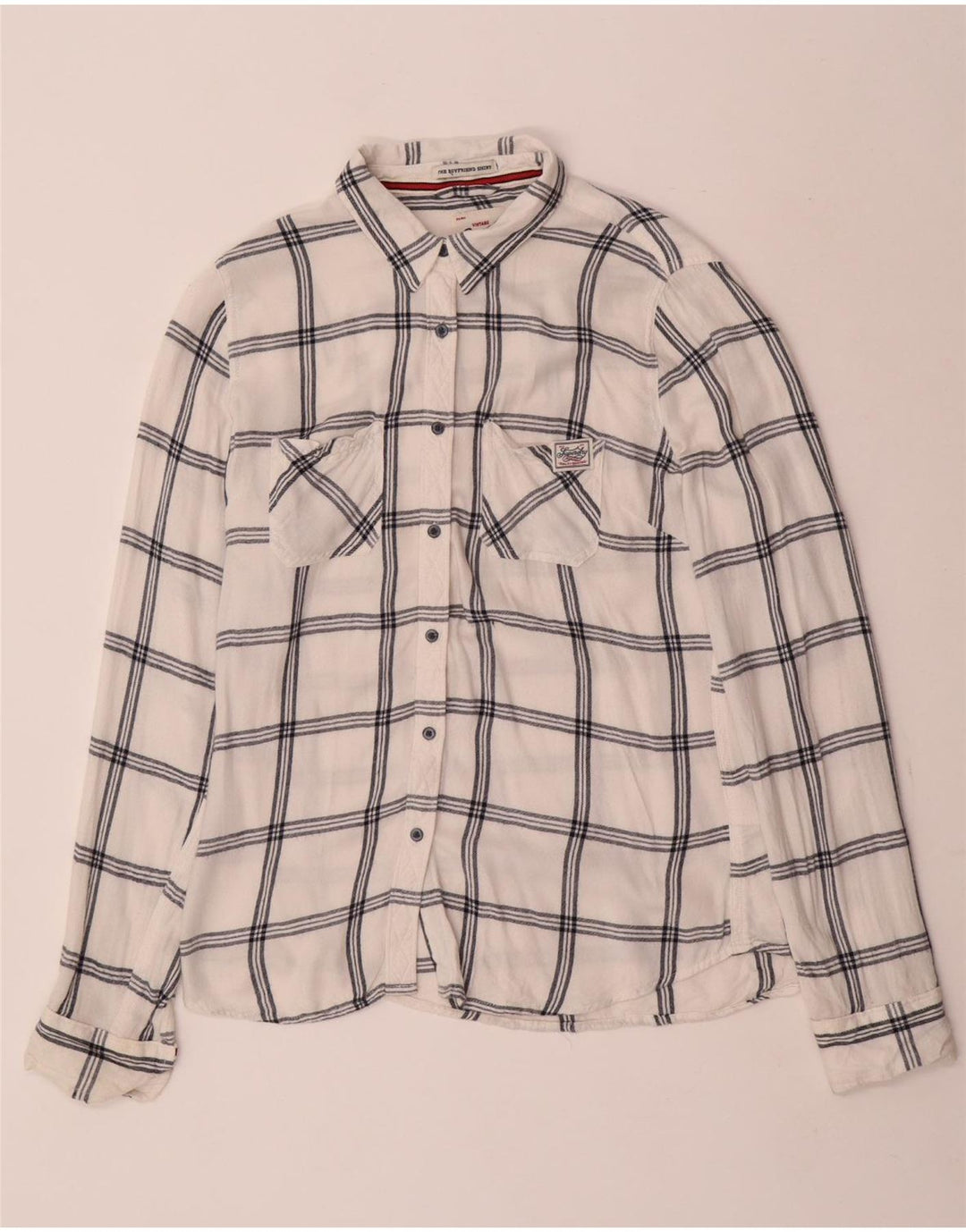 Superdry Womens Boyfriend Flannel Shirt UK 14 Medium White Check Viscose