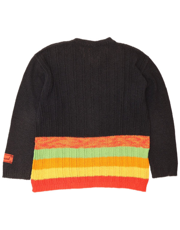 FOXHOUND Mens V-Neck Jumper Sweater Large Black Striped Cotton