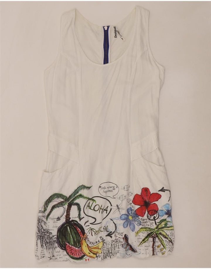 DESIGUAL Womens Graphic Sleeveless Bubble Dress EU 40 Medium White Floral