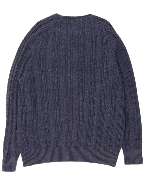 FAT FACE Mens Boat Neck Jumper Sweater XL Navy Blue Flecked Cotton