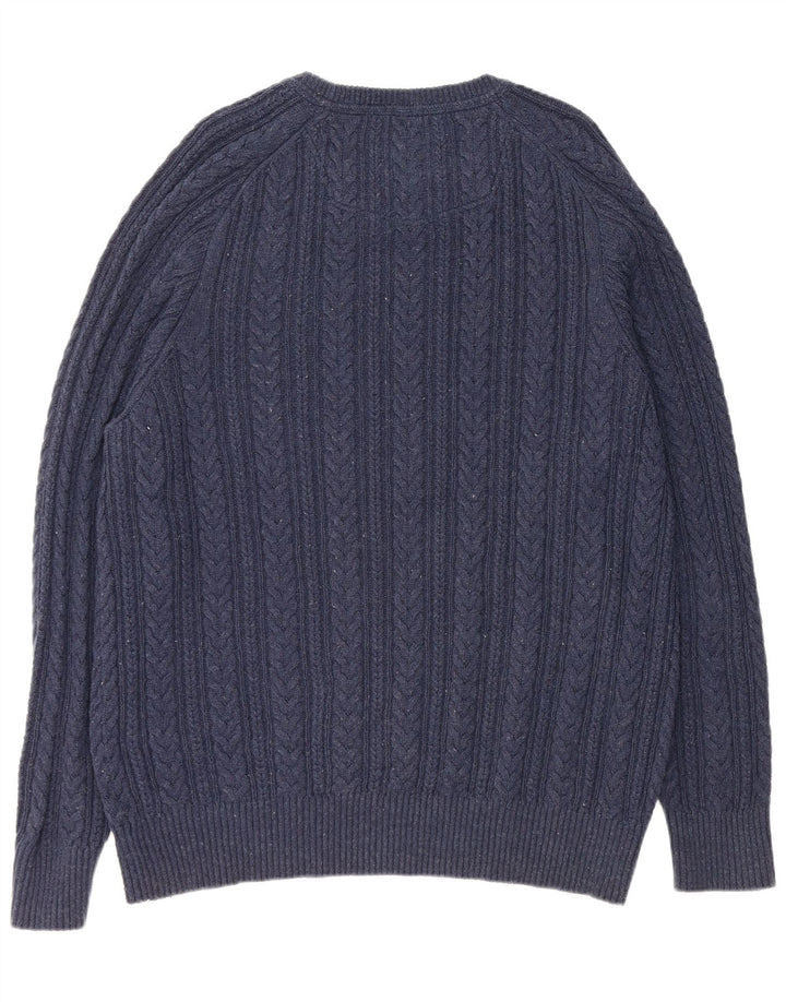 FAT FACE Mens Boat Neck Jumper Sweater XL Navy Blue Flecked Cotton