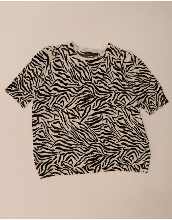 Marks & Spencer Womens Blouse Top UK 18 XL Off White Animal Print Viscose