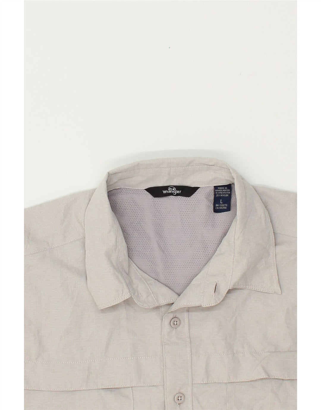 WRANGLER Mens Short Sleeve Shirt Large Grey Polyester