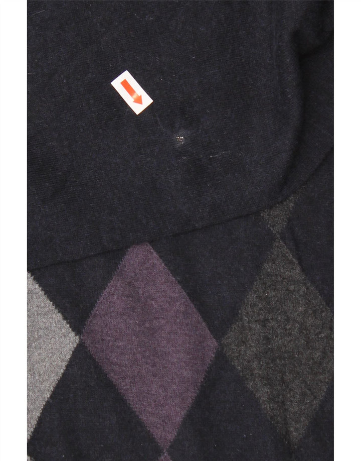 MASSIMO DUTTI Mens V-Neck Jumper Sweater Medium Navy Blue Argyle/Diamond Vintage Massimo Dutti and Second-Hand Massimo Dutti from Messina Hembry 