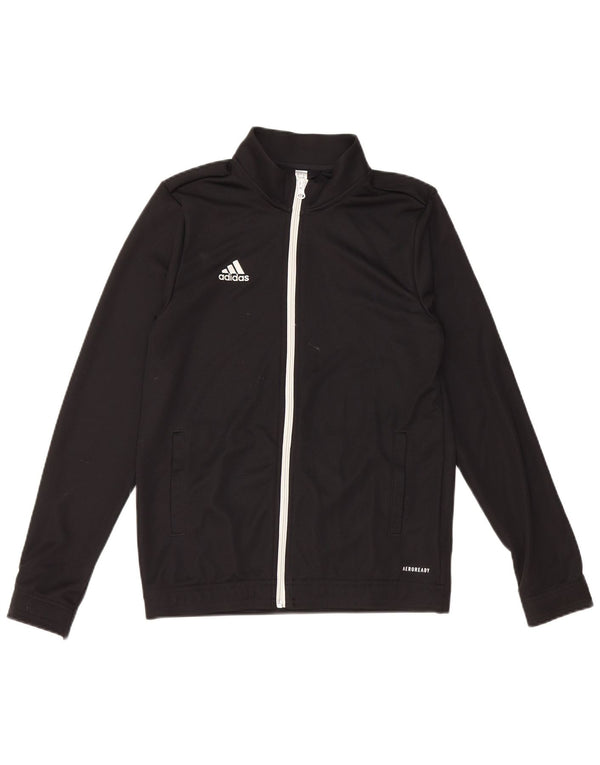 ADIDAS Boys Aeroready Tracksuit Top Jacket 13-14 Years Black Polyester