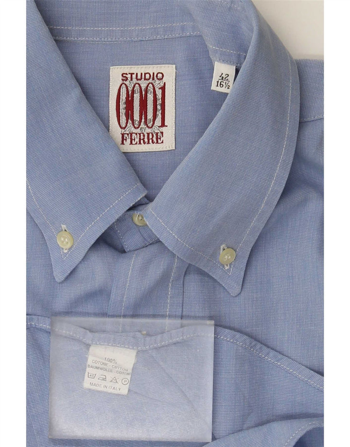 Ferre Mens Shirt Size 42 16 1/2 Large Blue Cotton