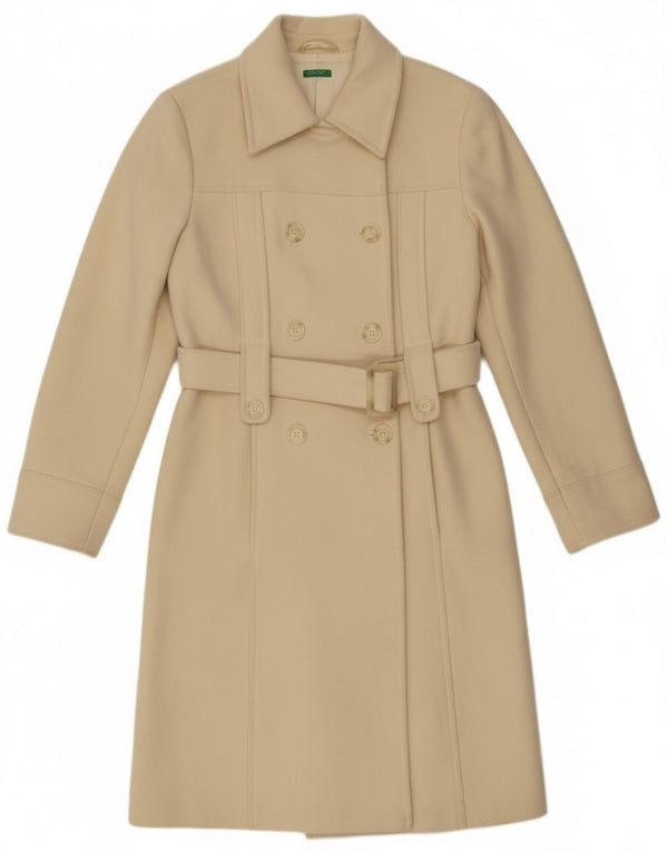 Benetton Womens Double Breasted Coat IT 44 Medium Off White Wool