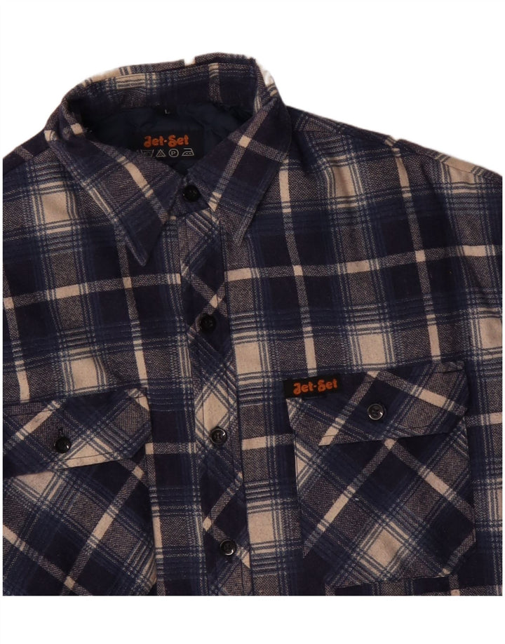 JET SET Mens Lumberjack Flannel Shirt Large Blue Check Polyester