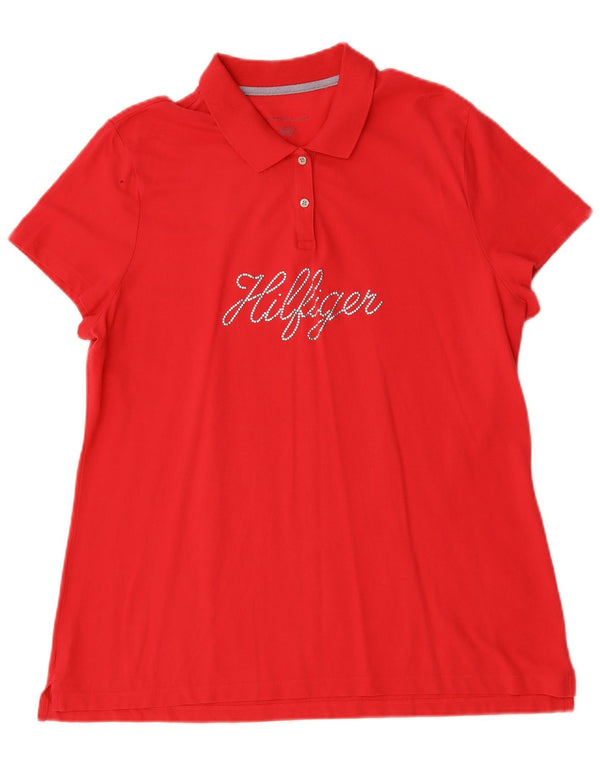 TOMMY HILFIGER Womens Graphic Polo Shirt UK 20 2XL Red Cotton