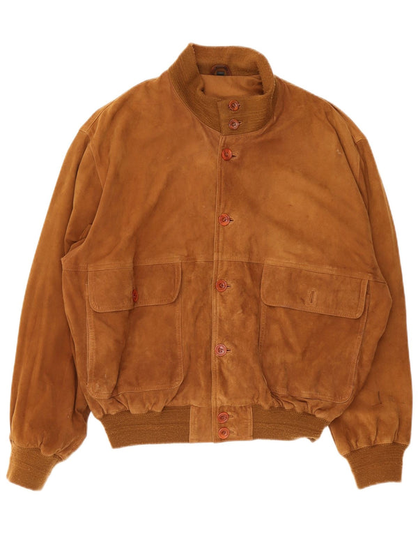 Vintage Mens Suede Bomber Jacket IT 48 Medium Brown