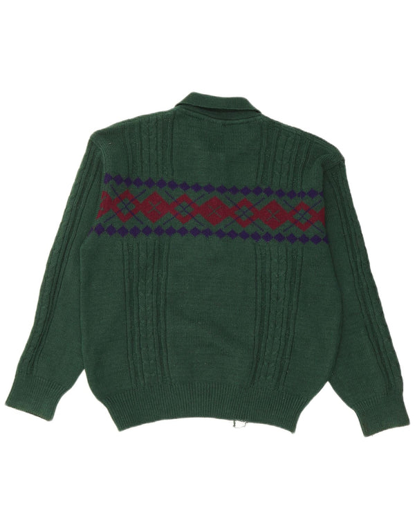 KAPPA Mens Polo Neck Jumper Sweater Medium Green Geometric Wool