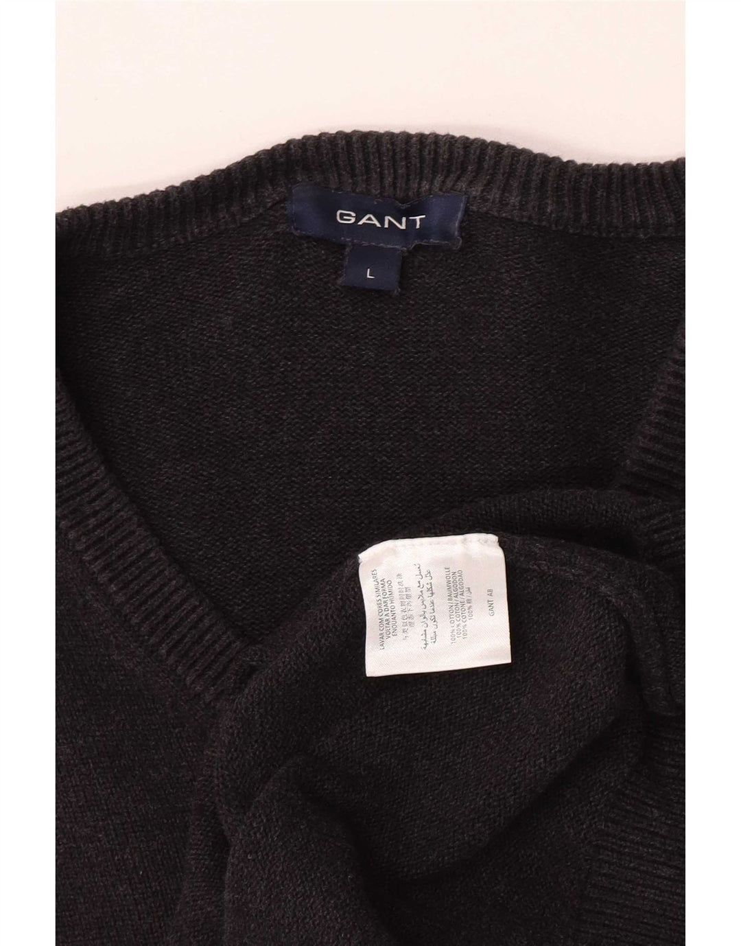 Gant Mens V-Neck Jumper Sweater Large Grey Cotton
