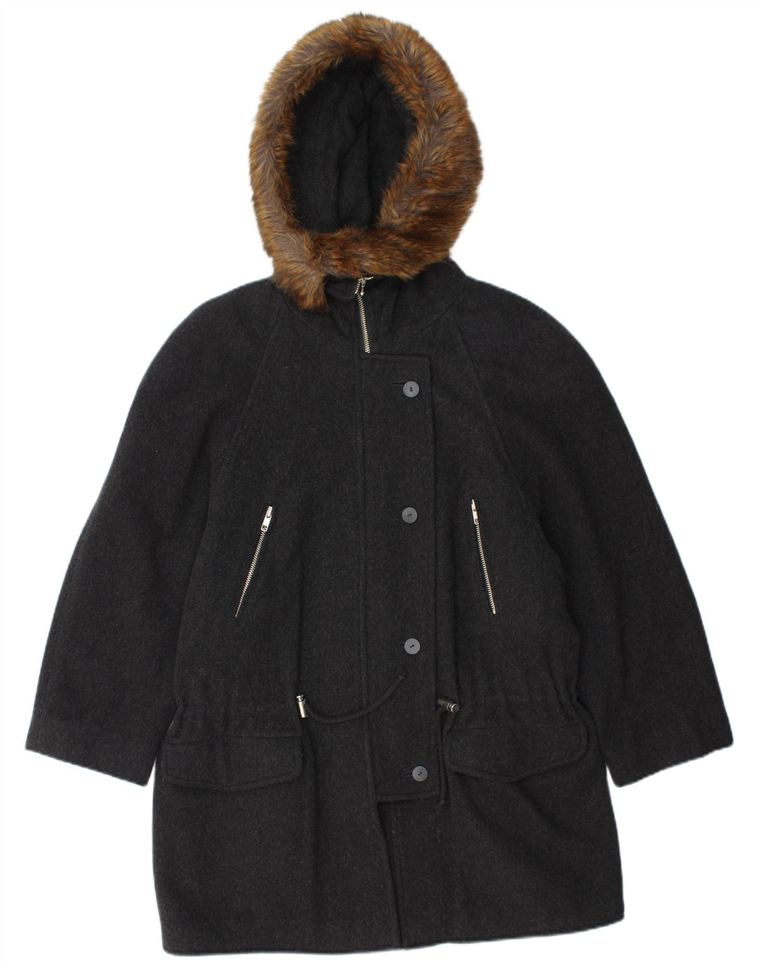 SCHERER Womens Oversized Hooded Parka Jacket EU 38 Medium Grey Wool