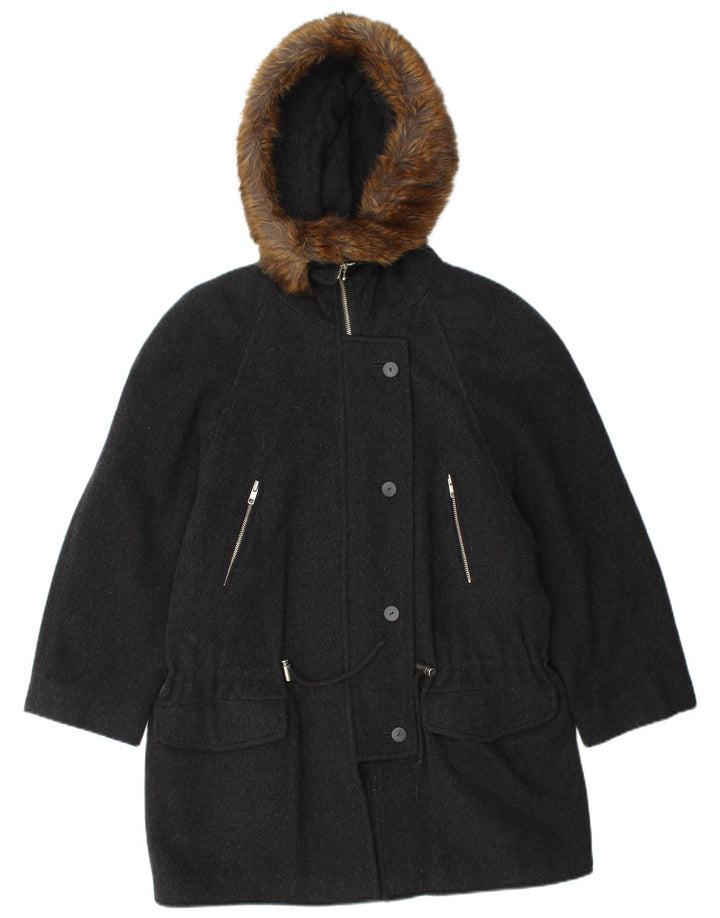SCHERER Womens Oversized Hooded Parka Jacket EU 38 Medium Grey Wool
