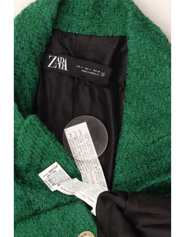 Zara Womens 1 Button Blazer Jacket UK 16 Large Green Acrylic