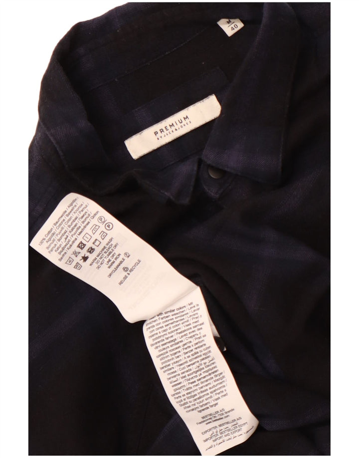 JACK & JONES Mens Flannel Shirt Size 40 Medium Navy Blue Check Cotton