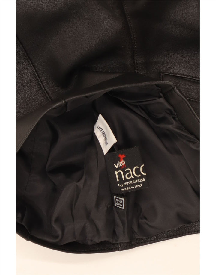 VINTAGE Womens Leather Waistcoat EU 34 XS Black Leather