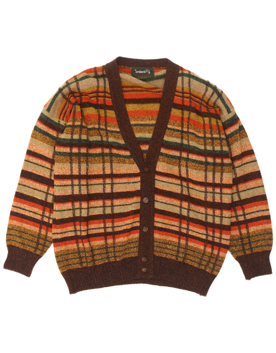 Arslanli Mens Cardigan Sweater Large Multicoloured Check Lambswool