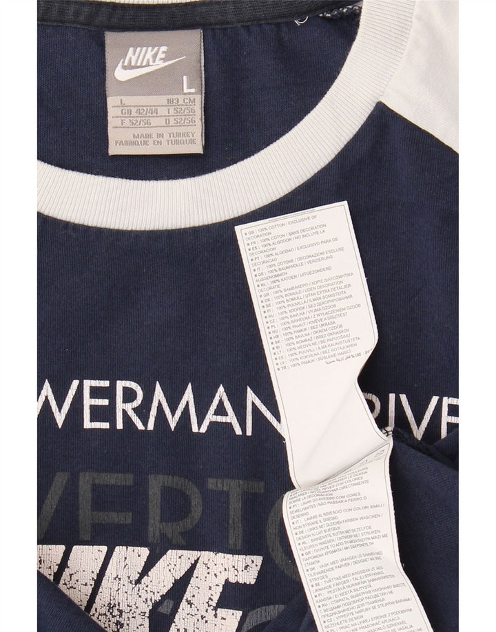 NIKE Mens Graphic T-Shirt Top Large Navy Blue Colourblock Cotton