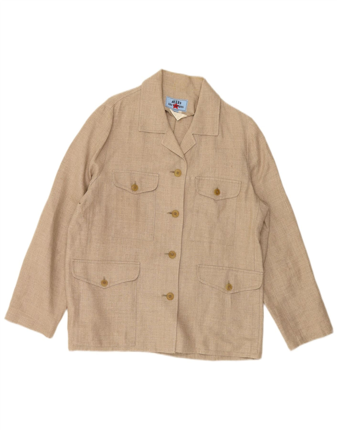 LES COPAINS Womens 4 Button Blazer Jacket IT 46 Large Beige Linen