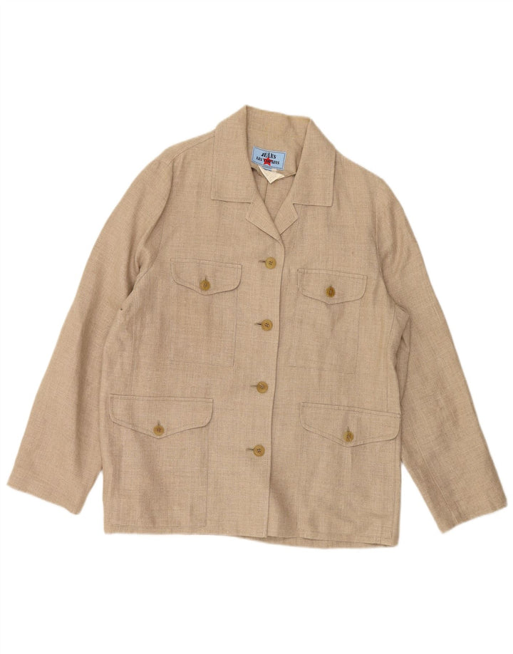 LES COPAINS Womens 4 Button Blazer Jacket IT 46 Large Beige Linen