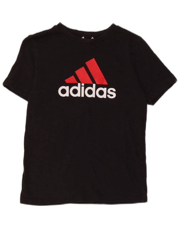 Adidas Boys Graphic T-Shirt Top 9-10 Years Black Cotton