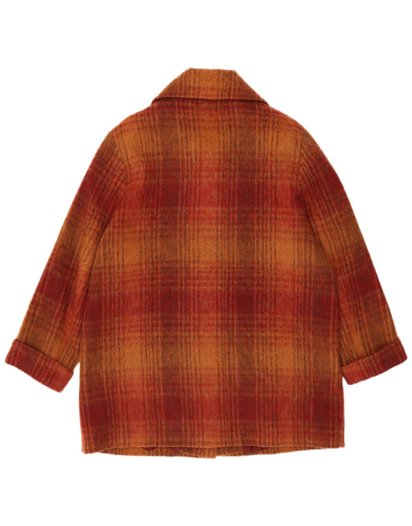 VINTAGE Womens Oversized Overcoat UK 14 Medium  Orange Plaid Polyester
