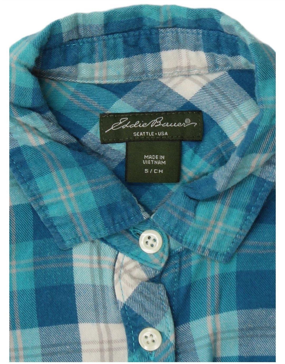 EDDIE BAUER Womens Flannel Shirt UK 10 Small Blue Check Cotton