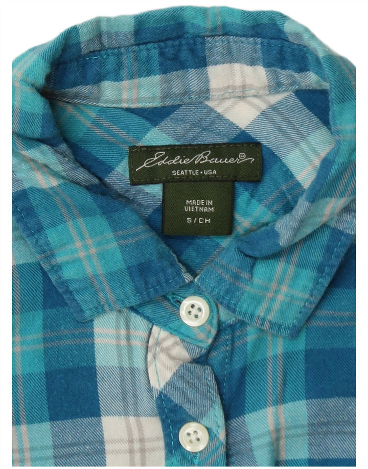 EDDIE BAUER Womens Flannel Shirt UK 10 Small Blue Check Cotton