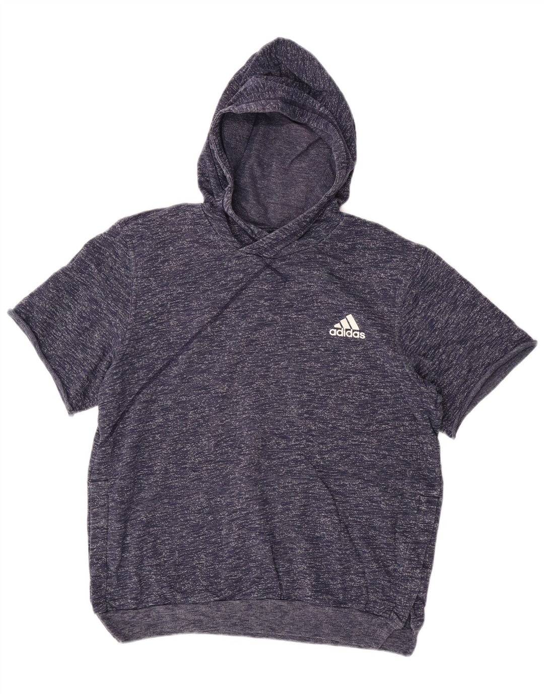 ADIDAS Mens Short Sleeve Hoodie Jumper Large Navy Blue Flecked Cotton