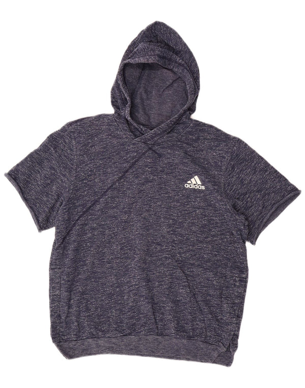 ADIDAS Mens Short Sleeve Hoodie Jumper Large Navy Blue Flecked Cotton