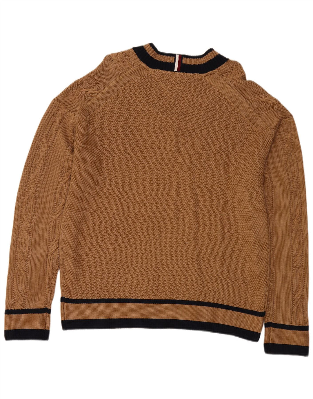 Tommy Hilfiger Mens V-Neck Jumper Sweater Medium Brown Colourblock