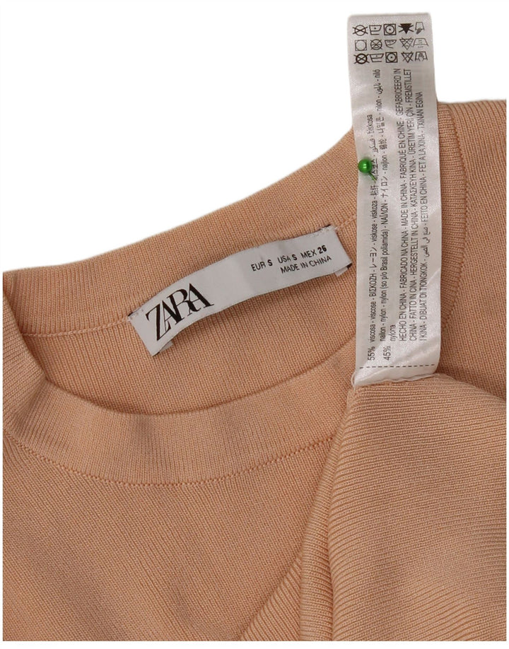 Zara Womens Top Long Sleeve UK 8 Small Beige Viscose